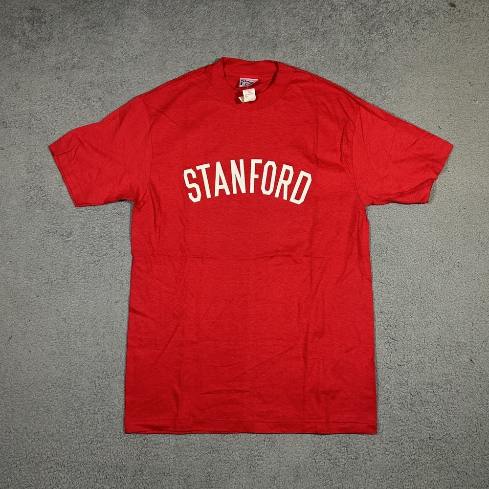 Vintage 80's Hanes Stanford T Shirt Mens Large Red Short Sleeve Dead Stock #2227